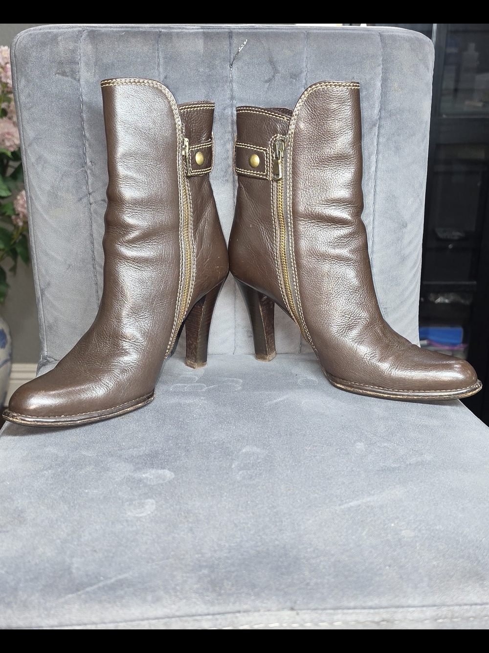 Coach Brown Leather Buckle Ankle Boots Heeled Booties Size 6.5 - Picture 6 of 9